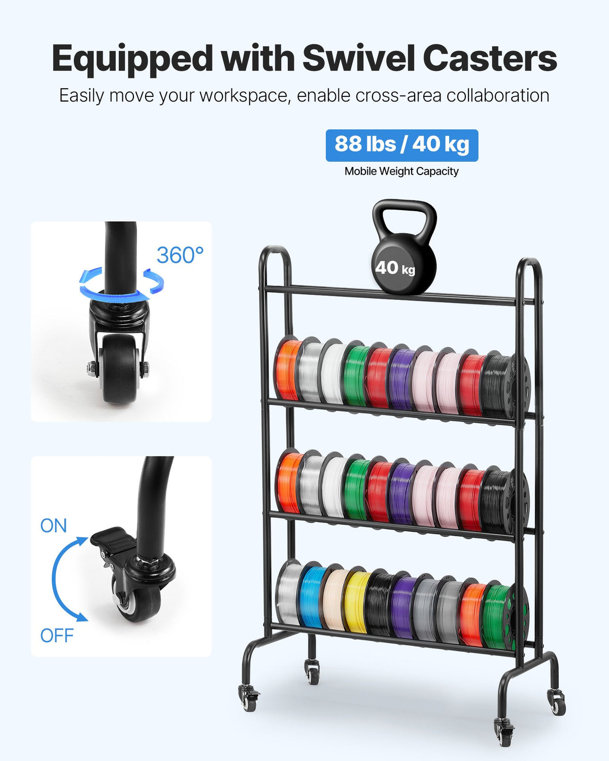 3D Printer Filament Storage Rack, 4 Tier Heavy Duty Storage Shelf, Rolling Filament Spool Holders Racks with V952-3DDYSNJYDSSCMA4RR001V0