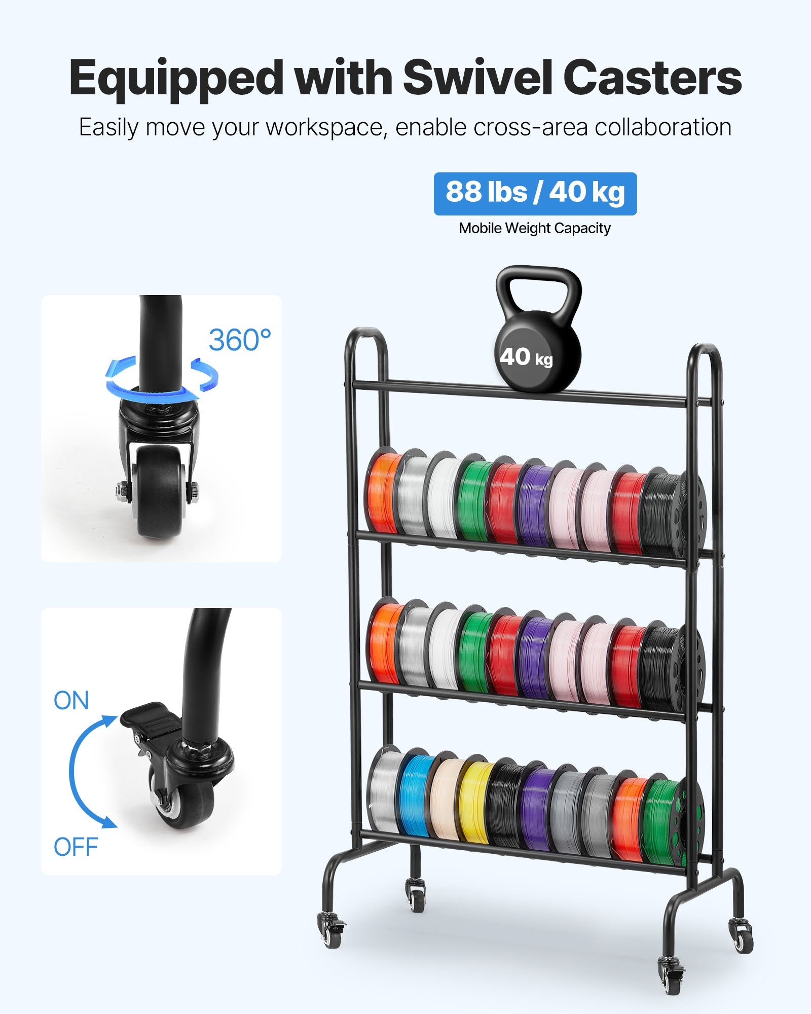 3D Printer Filament Storage Rack, 4 Tier Heavy Duty Storage Shelf, Rolling Filament Spool Holders Racks with V952-3DDYSNJYDSSCMA4RR001V0