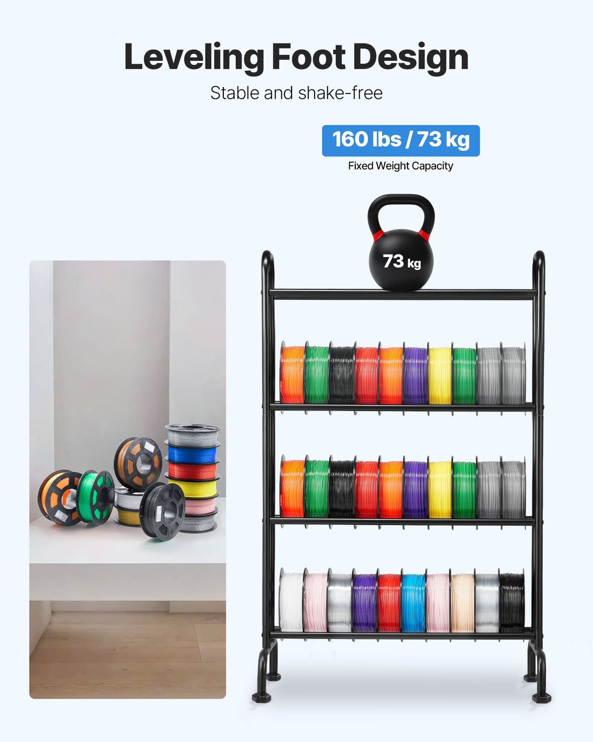 3D Printer Filament Storage Rack, 4 Tier Heavy Duty Storage Shelf, Rolling Filament Spool Holders Racks with V952-3DDYSNJYDSSCMA4RR001V0