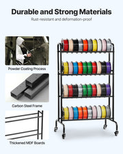 3D Printer Filament Storage Rack, 4 Tier Heavy Duty Storage Shelf, Rolling Filament Spool Holders Racks with V952-3DDYSNJYDSSCMA4RR001V0