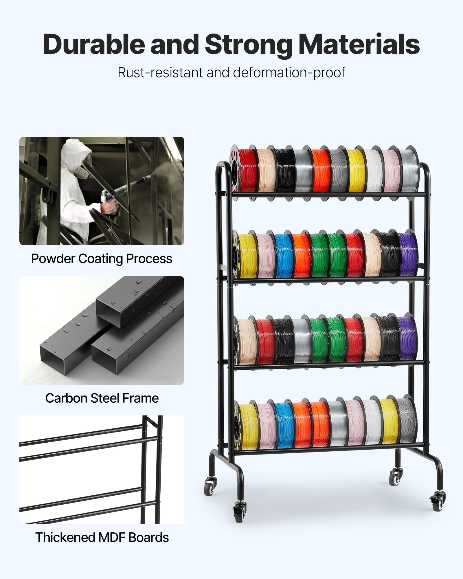 3D Printer Filament Storage Rack, 4 Tier Heavy Duty Storage Shelf, Rolling Filament Spool Holders Racks with V952-3DDYSNJYDSSCMA4RR001V0