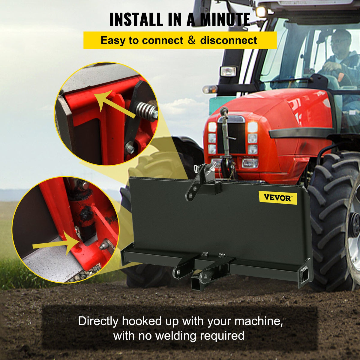 3 Point Attachment Adapter Skid Steer Trailer Hitch Front Loader Case V952-3DSPZZB0000000001V0