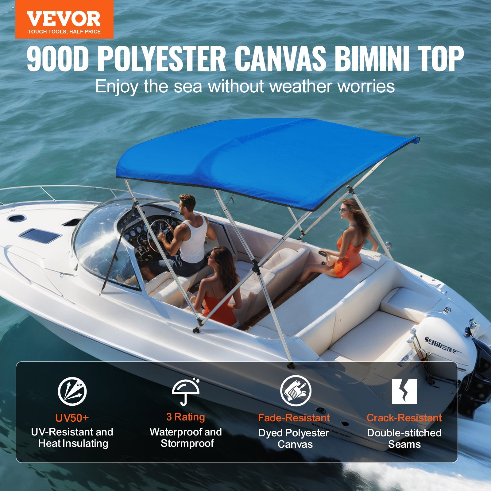 3 Bow Bimini Top Boat Cover, 900D Polyester Canopy with 1" Aluminum Alloy Frame, Waterproof and Sun Shade, V952-3GCYZYP6L546NXEX9V0