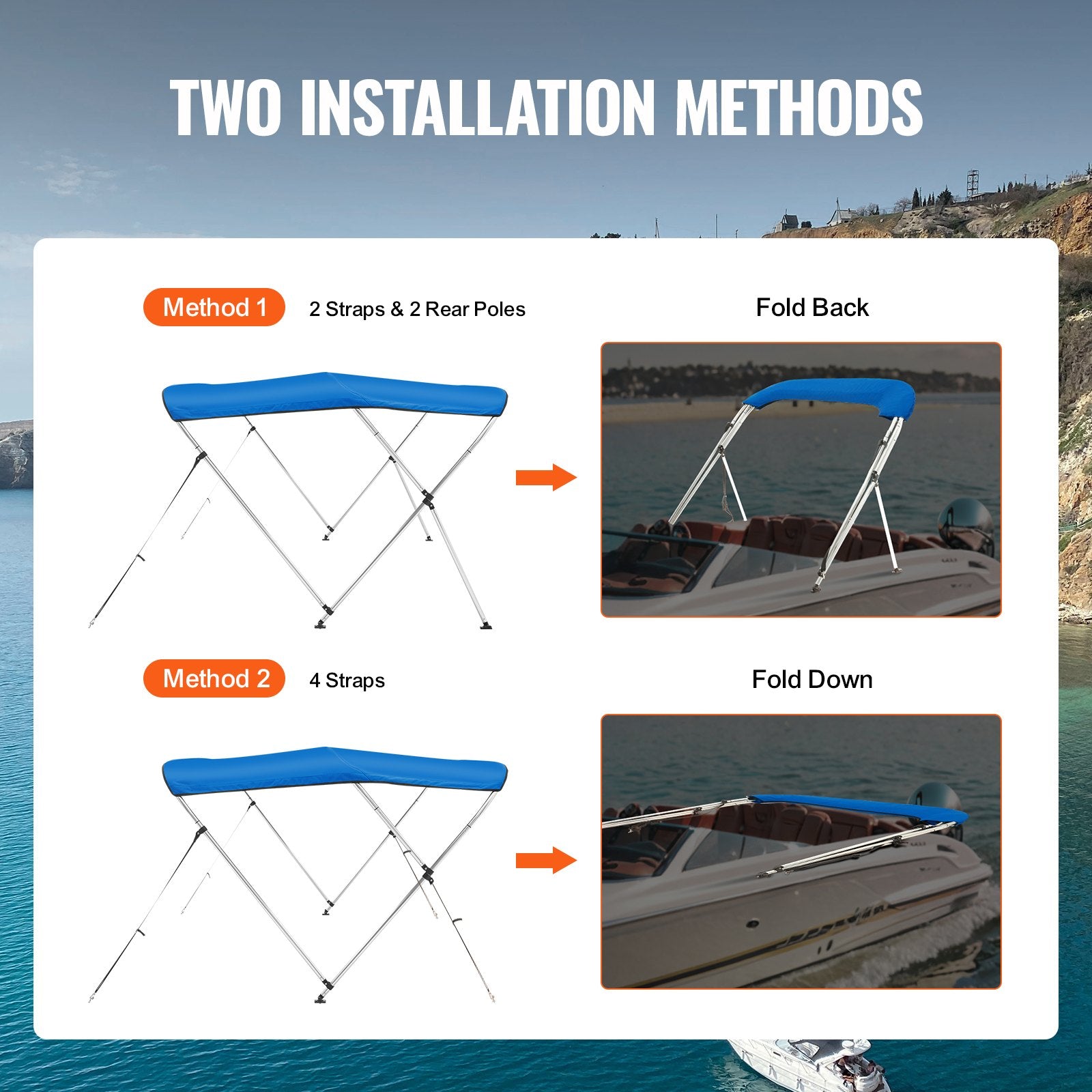 3 Bow Bimini Top Boat Cover, 900D Polyester Canopy with 1" Aluminum Alloy Frame, Waterproof and Sun Shade, V952-3GCYZYP6L546NXEX9V0