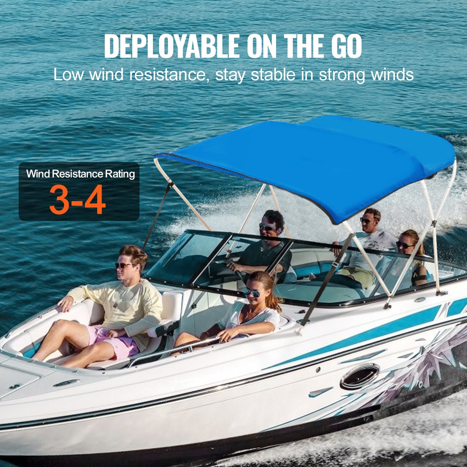 3 Bow Bimini Top Boat Cover, 900D Polyester Canopy with 1" Aluminum Alloy Frame, Waterproof and Sun Shade, V952-3GCYZYP6L546NXEX9V0