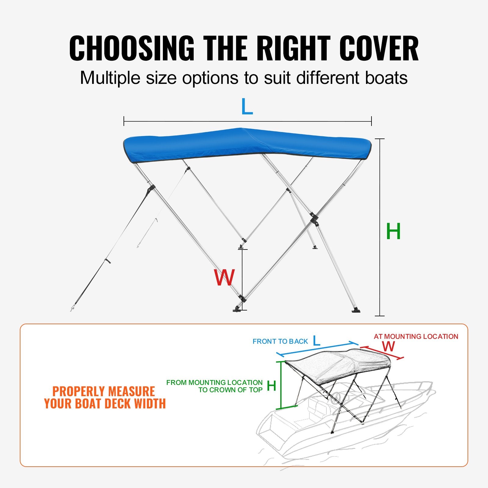 3 Bow Bimini Top Boat Cover, 900D Polyester Canopy with 1" Aluminum Alloy Frame, Waterproof and Sun Shade, V952-3GCYZYP6L546NXEX9V0
