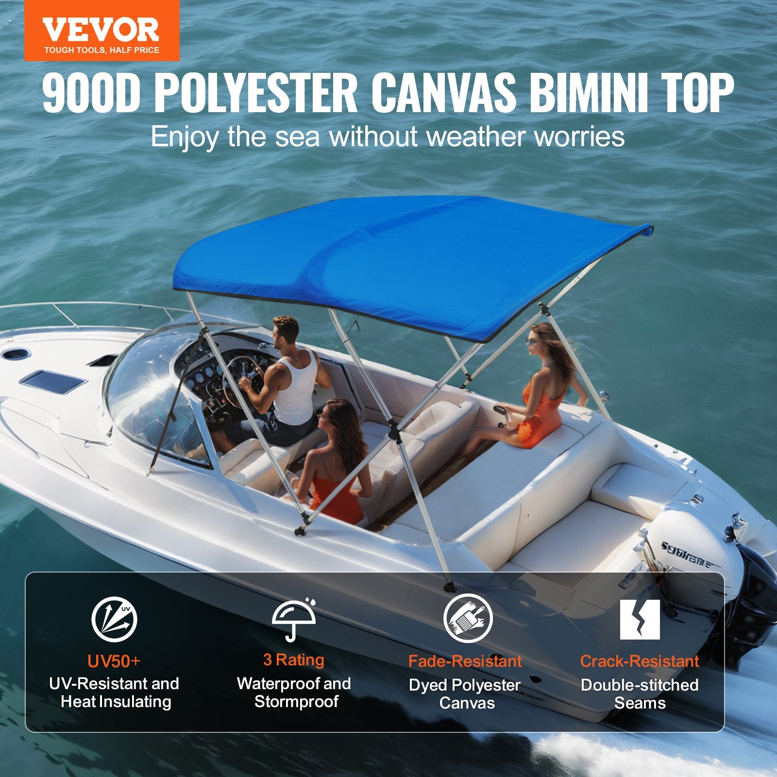 3 Bow Bimini Top Boat Cover, 900D Polyester Canopy with 1" Aluminum Alloy Frame, Waterproof and Sun Shade, V952-3GCYZYP6L616QR5XQV0