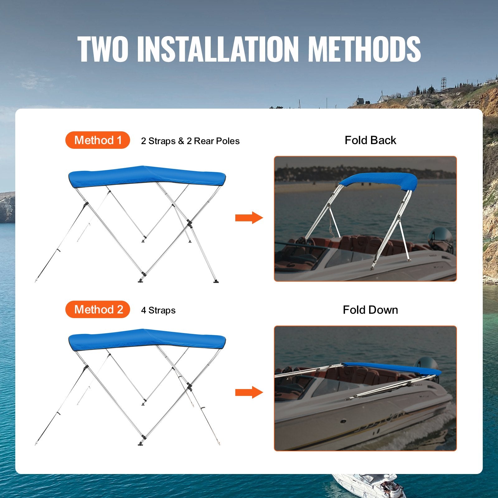 3 Bow Bimini Top Boat Cover, 900D Polyester Canopy with 1" Aluminum Alloy Frame, Waterproof and Sun Shade, V952-3GCYZYP6L616QR5XQV0