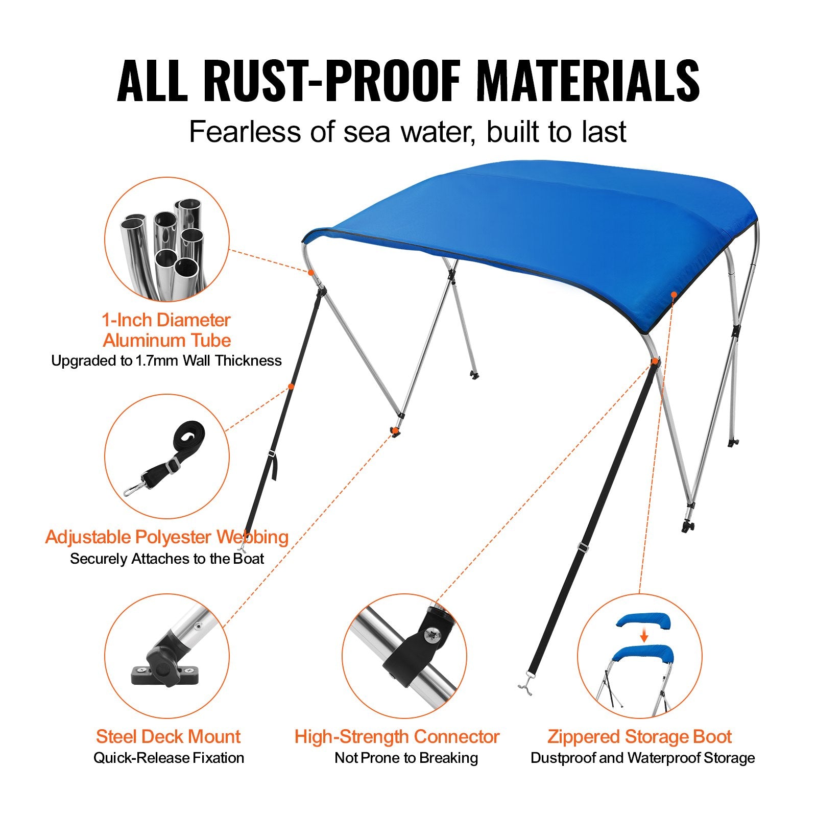 3 Bow Bimini Top Boat Cover, 900D Polyester Canopy with 1" Aluminum Alloy Frame, Waterproof and Sun Shade, V952-3GCYZYP6L616QR5XQV0