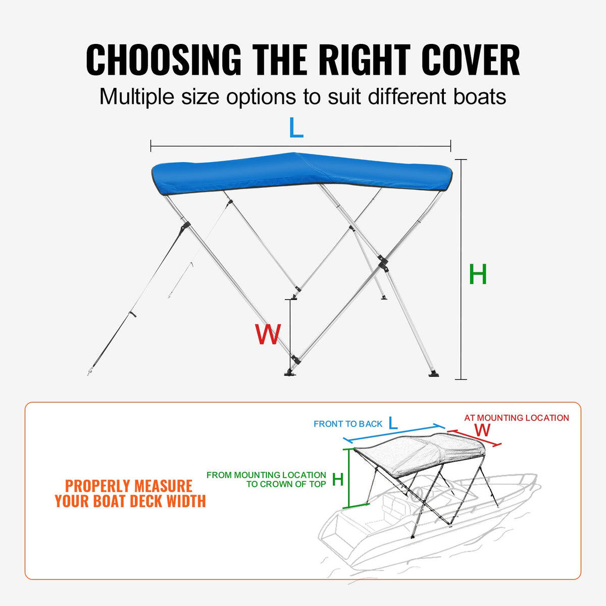 3 Bow Bimini Top Boat Cover, 900D Polyester Canopy with 1" Aluminum Alloy Frame, Waterproof and Sun Shade, V952-3GCYZYP6L616QR5XQV0