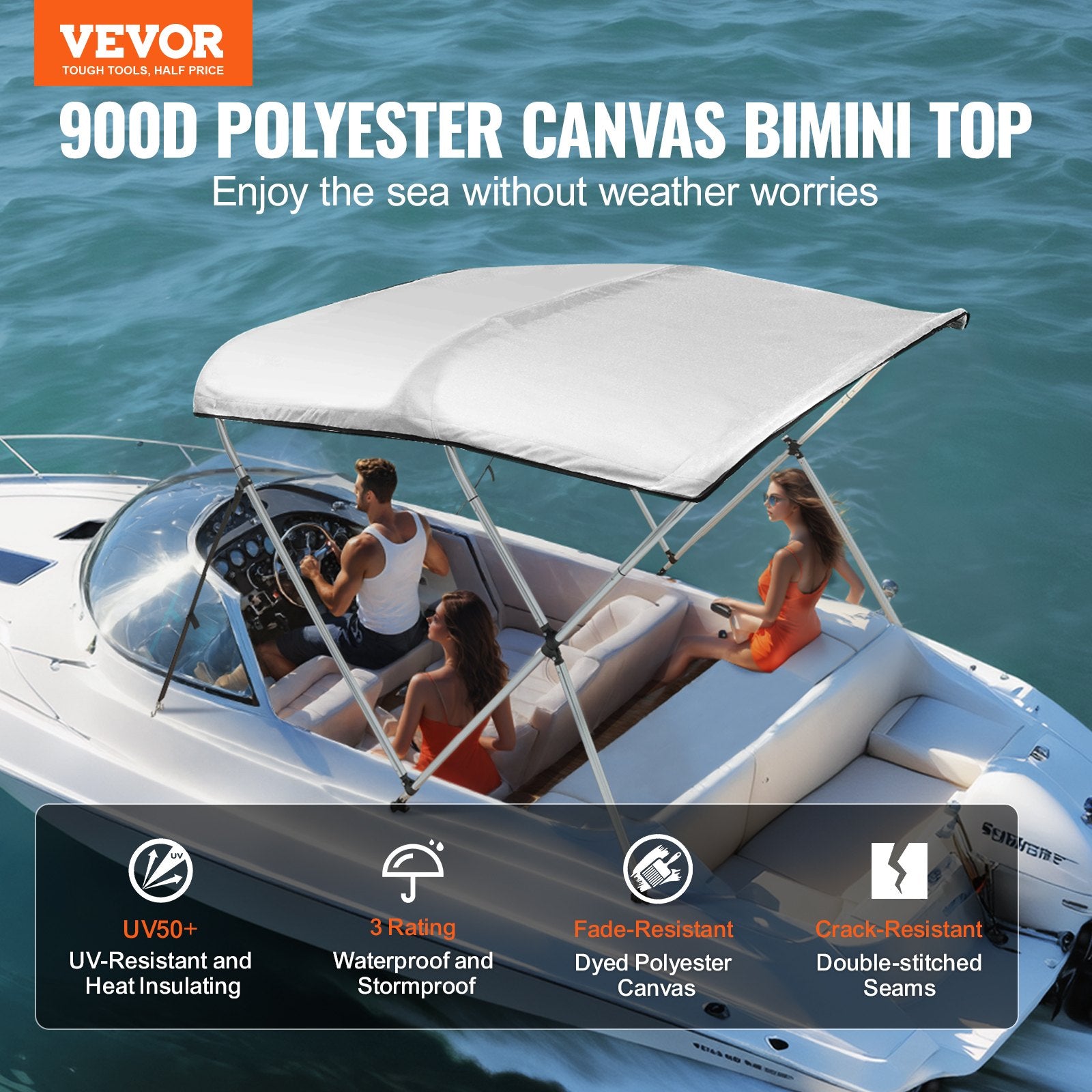 3 Bow Bimini Top Boat Cover, 900D Polyester Canopy with 1" Aluminum Alloy Frame, Waterproof and Sun Shade, V952-3GCYZYP6L677QR7NKV0