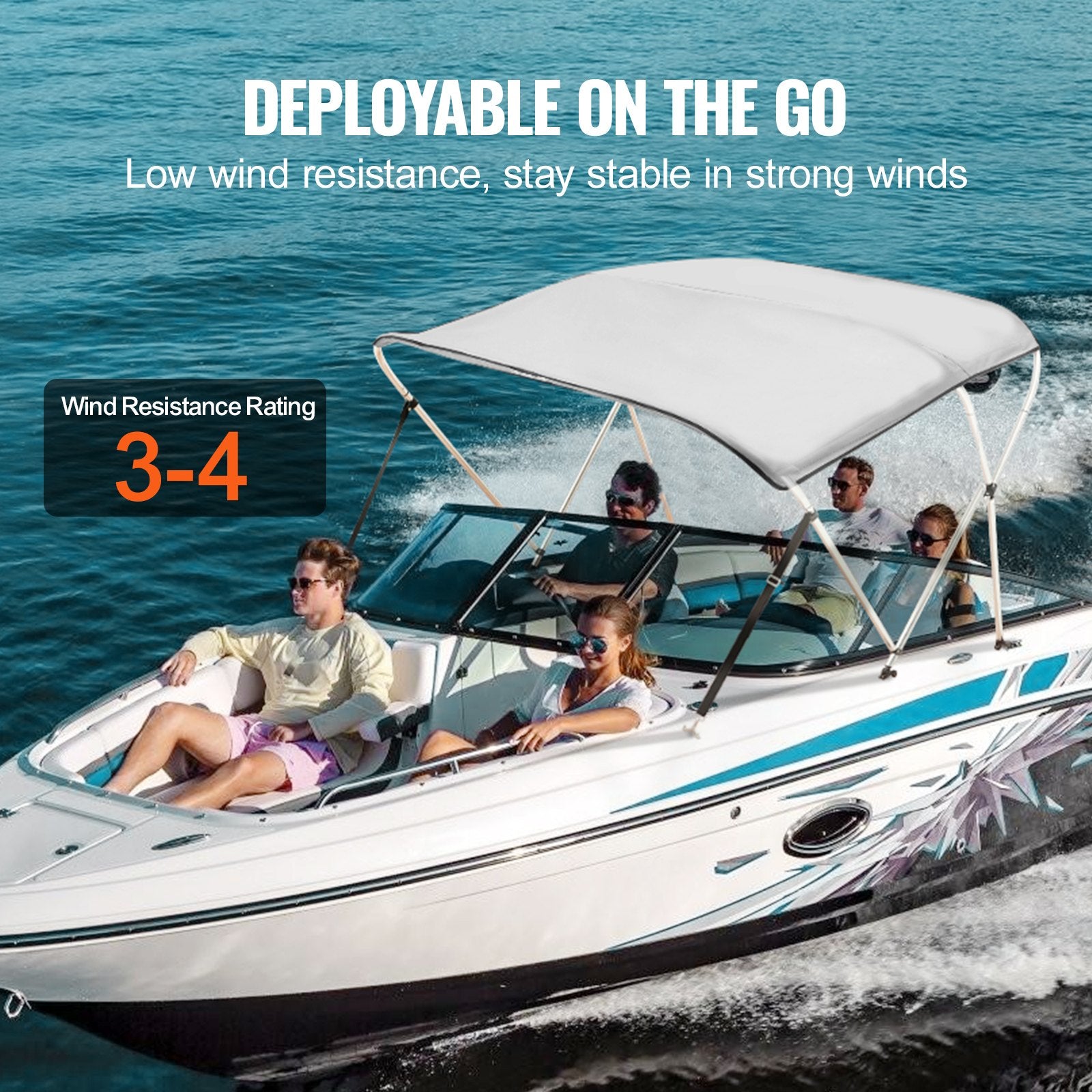 3 Bow Bimini Top Boat Cover, 900D Polyester Canopy with 1" Aluminum Alloy Frame, Waterproof and Sun Shade, V952-3GCYZYP6L677QR7NKV0
