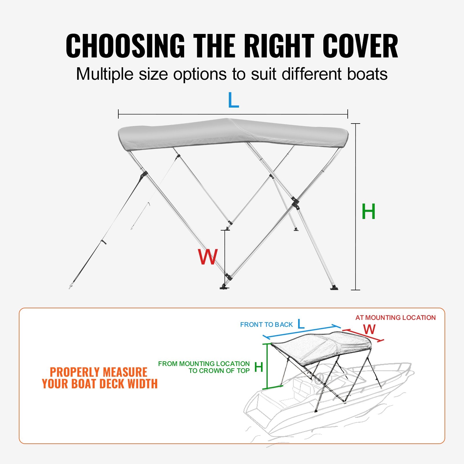 3 Bow Bimini Top Boat Cover, 900D Polyester Canopy with 1" Aluminum Alloy Frame, Waterproof and Sun Shade, V952-3GCYZYP6L677QR7NKV0