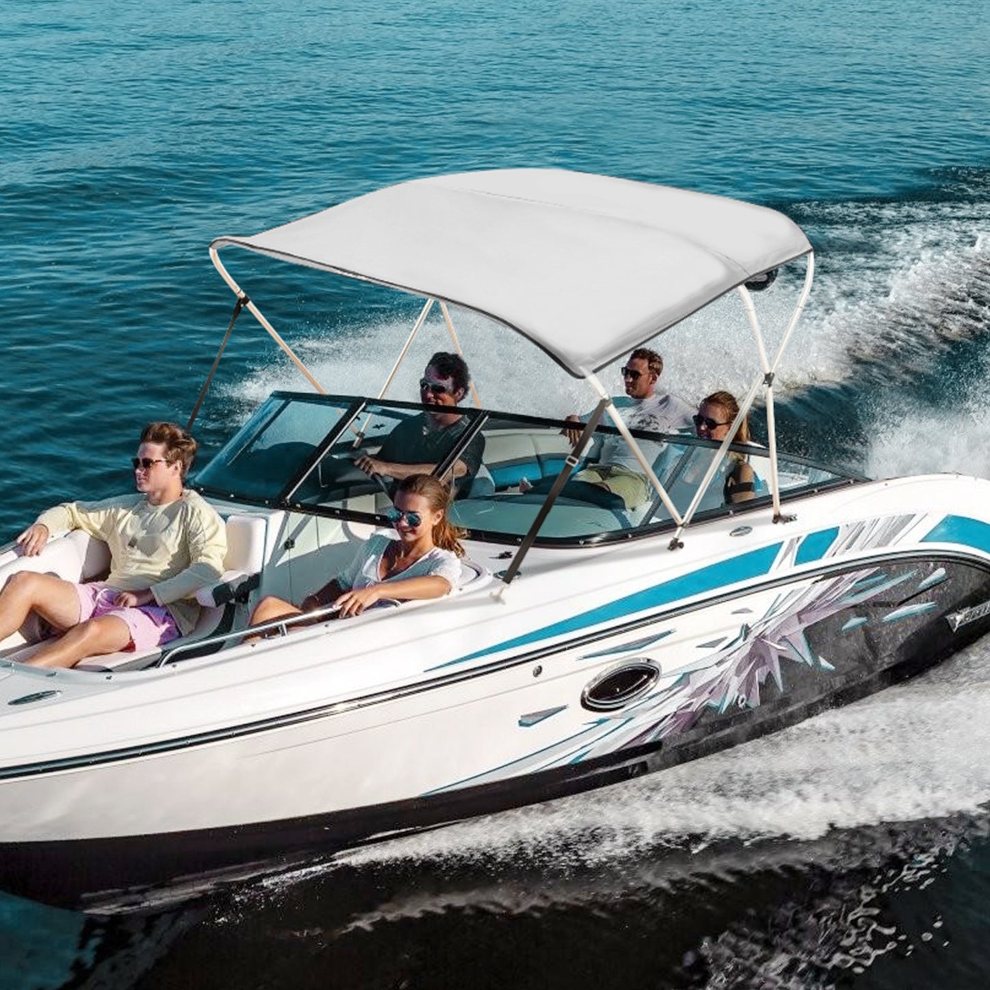 3 Bow Bimini Top Boat Cover, 900D Polyester Canopy with 1" Aluminum Alloy Frame, Waterproof and Sun Shade, V952-3GCYZYP6L677QR7NKV0