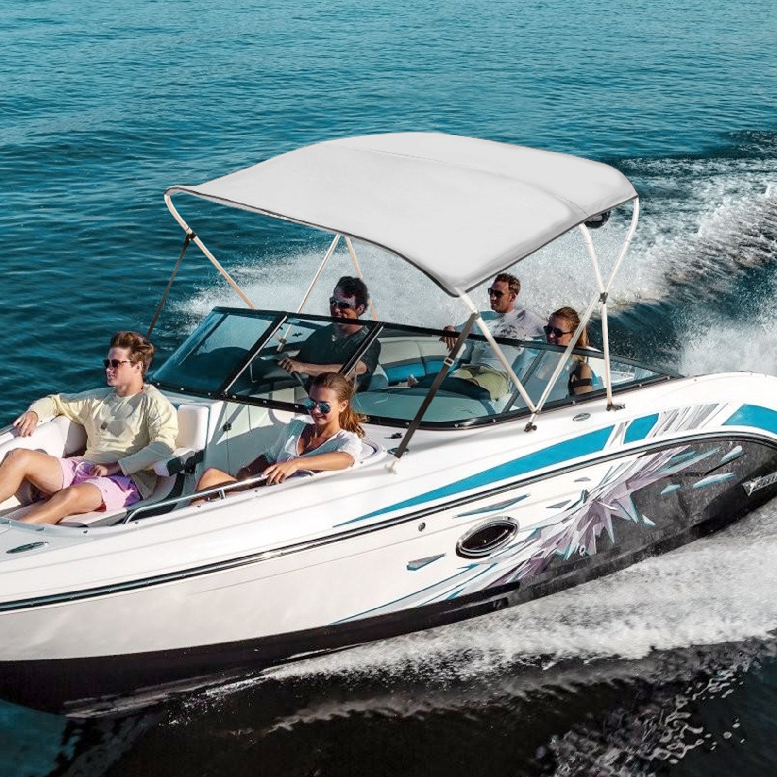 3 Bow Bimini Top Boat Cover, 900D Polyester Canopy with 1" Aluminum Alloy Frame, Waterproof and Sun Shade, V952-3GCYZYP6L677QR7NKV0
