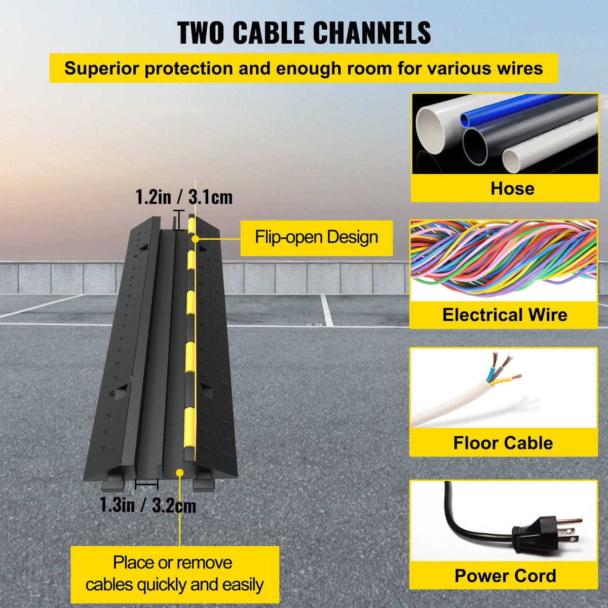 3 Pcs 2-Cable Rubber Electrical Wire Cover Cord Protector Ramp 11000 lbs V952-3JTLCGXB000000001V0