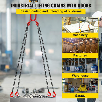 Chain Sling 5/16" X 10' Engine Lift Chain G80 Alloy Steel Engine Chain Hoist Lifts 3 Ton with 4 Leg Grab V952-3MSGLT00000000001V0