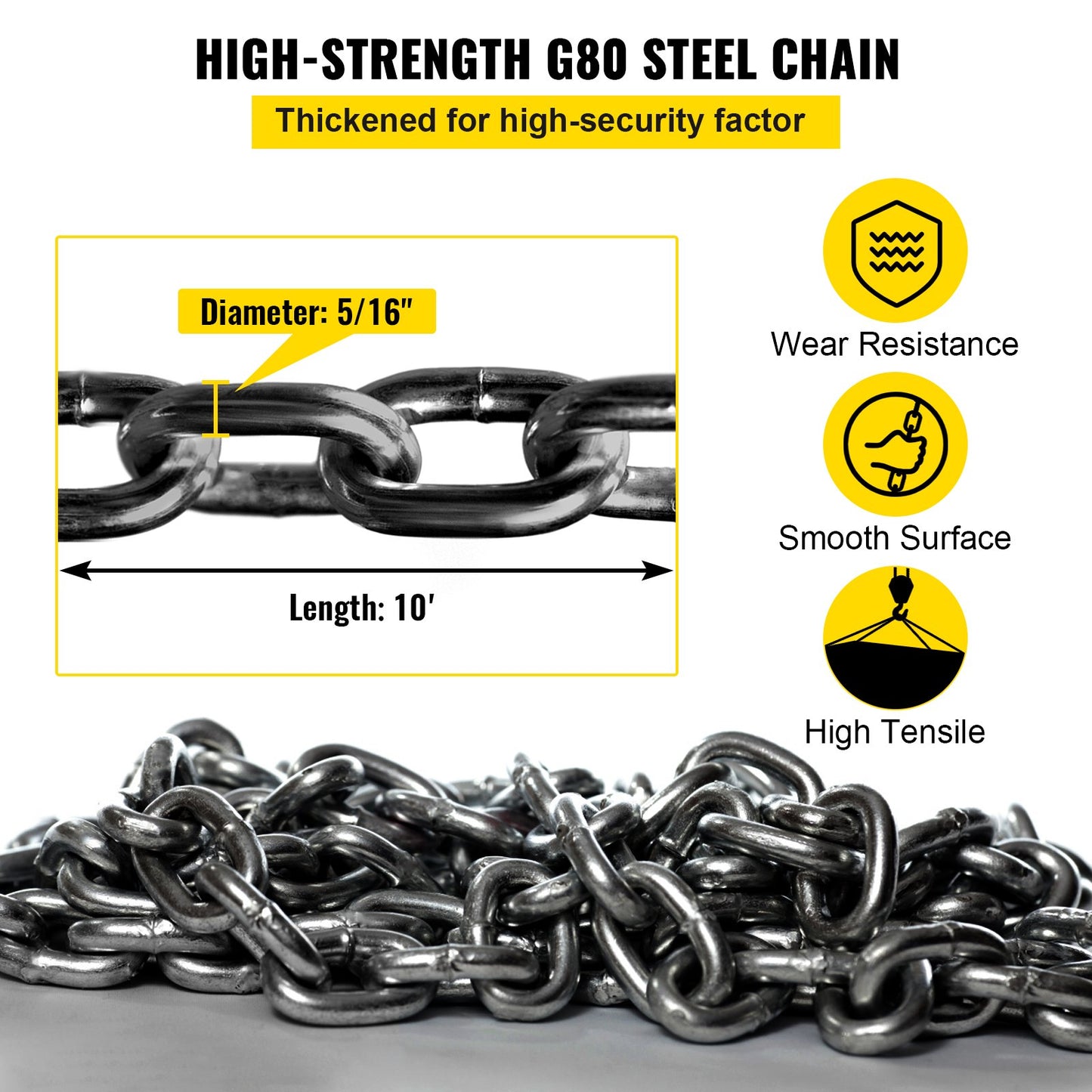 Chain Sling 5/16" X 10' Engine Lift Chain G80 Alloy Steel Engine Chain Hoist Lifts 3 Ton with 4 Leg Grab V952-3MSGLT00000000001V0