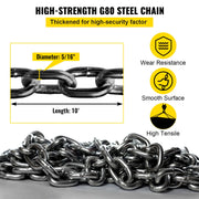 Chain Sling 5/16" X 10' Engine Lift Chain G80 Alloy Steel Engine Chain Hoist Lifts 3 Ton with 4 Leg Grab V952-3MSGLT00000000001V0