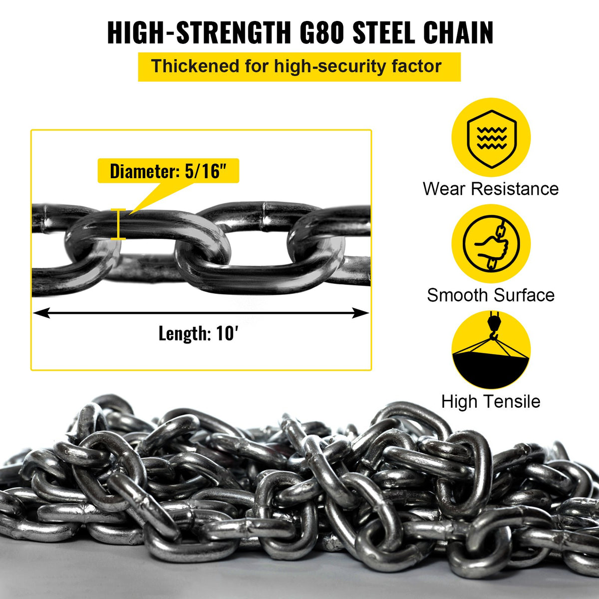 Chain Sling 5/16" X 10' Engine Lift Chain G80 Alloy Steel Engine Chain Hoist Lifts 3 Ton with 4 Leg Grab V952-3MSGLT00000000001V0
