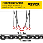 Chain Sling 5/16" X 10' Engine Lift Chain G80 Alloy Steel Engine Chain Hoist Lifts 3 Ton with 4 Leg Grab V952-3MSGLT00000000001V0