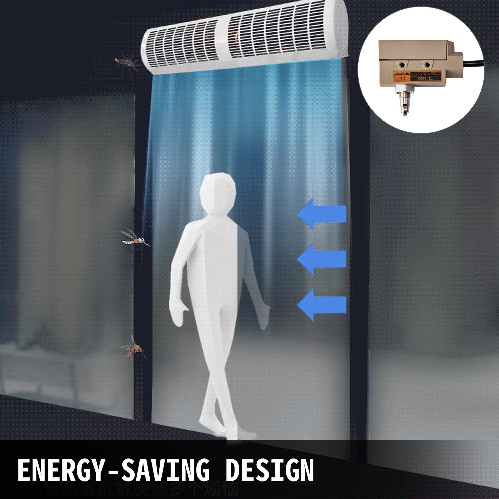 Air Curtain, 1.2m Electric Wind Curtain with Limit Switch, Max. 2204 CFM Air Flow, 3 Speeds Control V952-3SFLJ48YC00000001V3