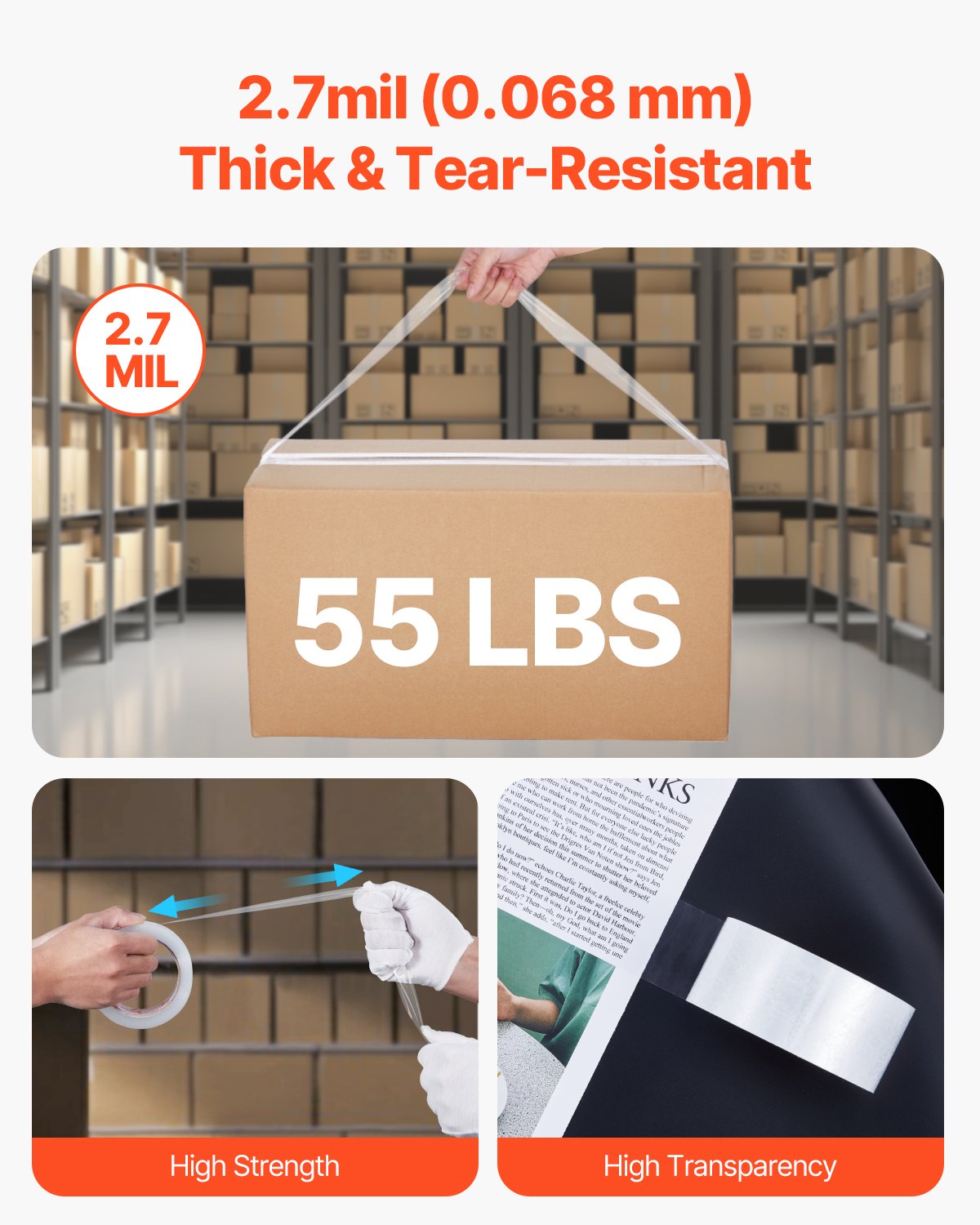 Packing Tape 18 Rolls 65 Yards Heavy Duty Clear Packing Tapes 2.7 Mil V952-3YCXFXJDTM18YGD8MV0