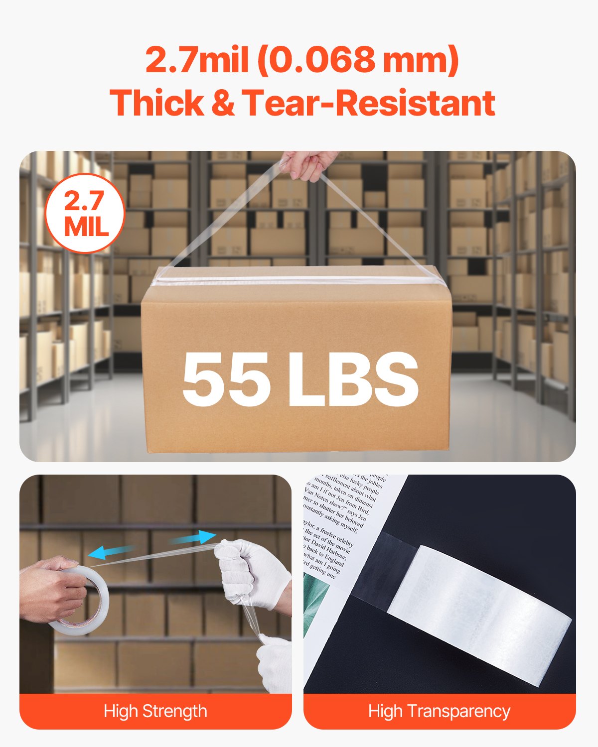 Packing Tape 6 Rolls 65 Yards Clear Shipping Tape with Dispenser 2.7 Mil V952-3YCXFXJDTM6G2L8SQV0