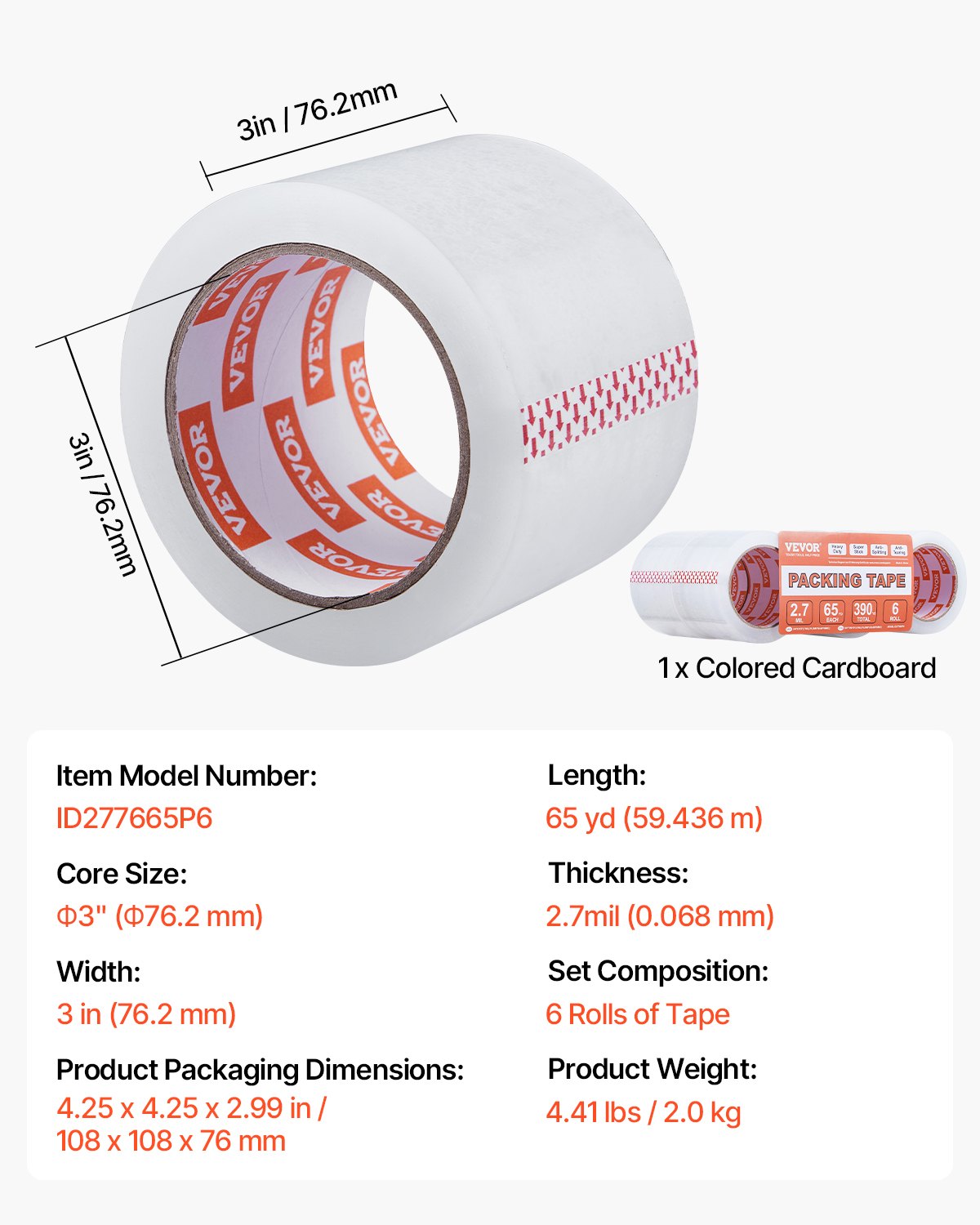Clear Packing Tape 6 Rolls 65 Yards Heavy Duty Clear Packing Tapes 2.7 Mil V952-3YCXFXJDTM6GBQG7PV0