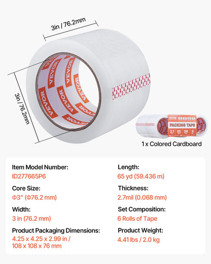 Clear Packing Tape 6 Rolls 65 Yards Heavy Duty Clear Packing Tapes 2.7 Mil V952-3YCXFXJDTM6GBQG7PV0