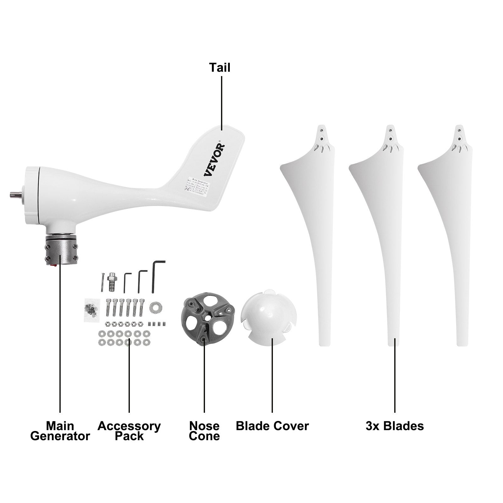 Wind Turbine 400Watt Wind Turbine Generator DC 12V Wind Turbine Generator 3/5 Blades with Controller (400Watt) V952-400WYCWXFLFDJ0001V0