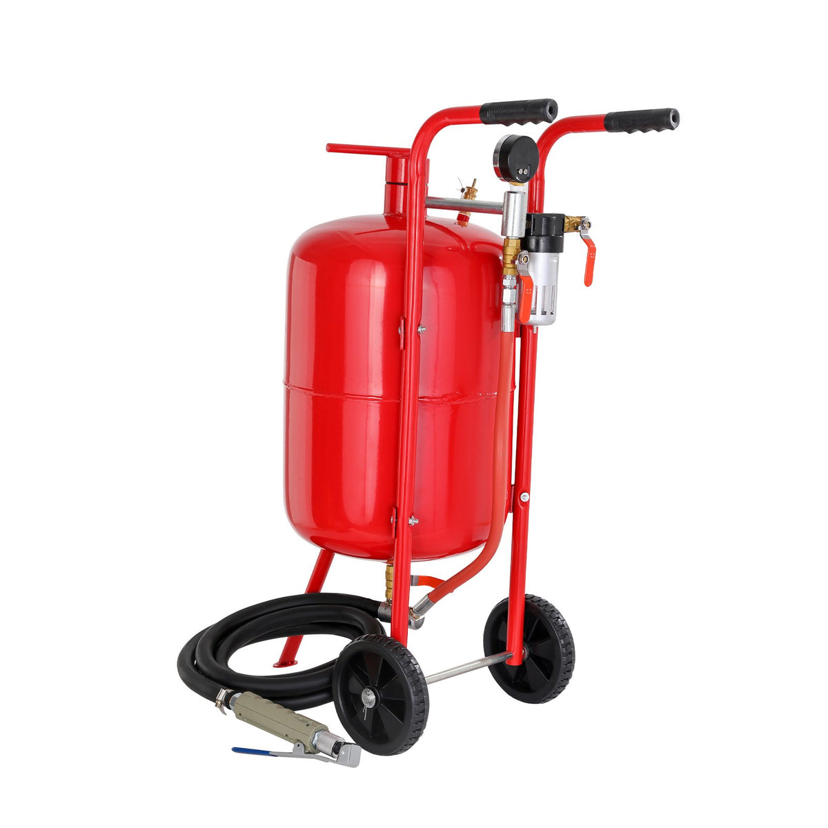 10Gal/40L Sandblaster Equipped w/Nozzle Shut-Off Valve Pressure Gauge Ceramic Nozzle Rubber Wheels Grit Power V952-40LPSJ00000000001V0