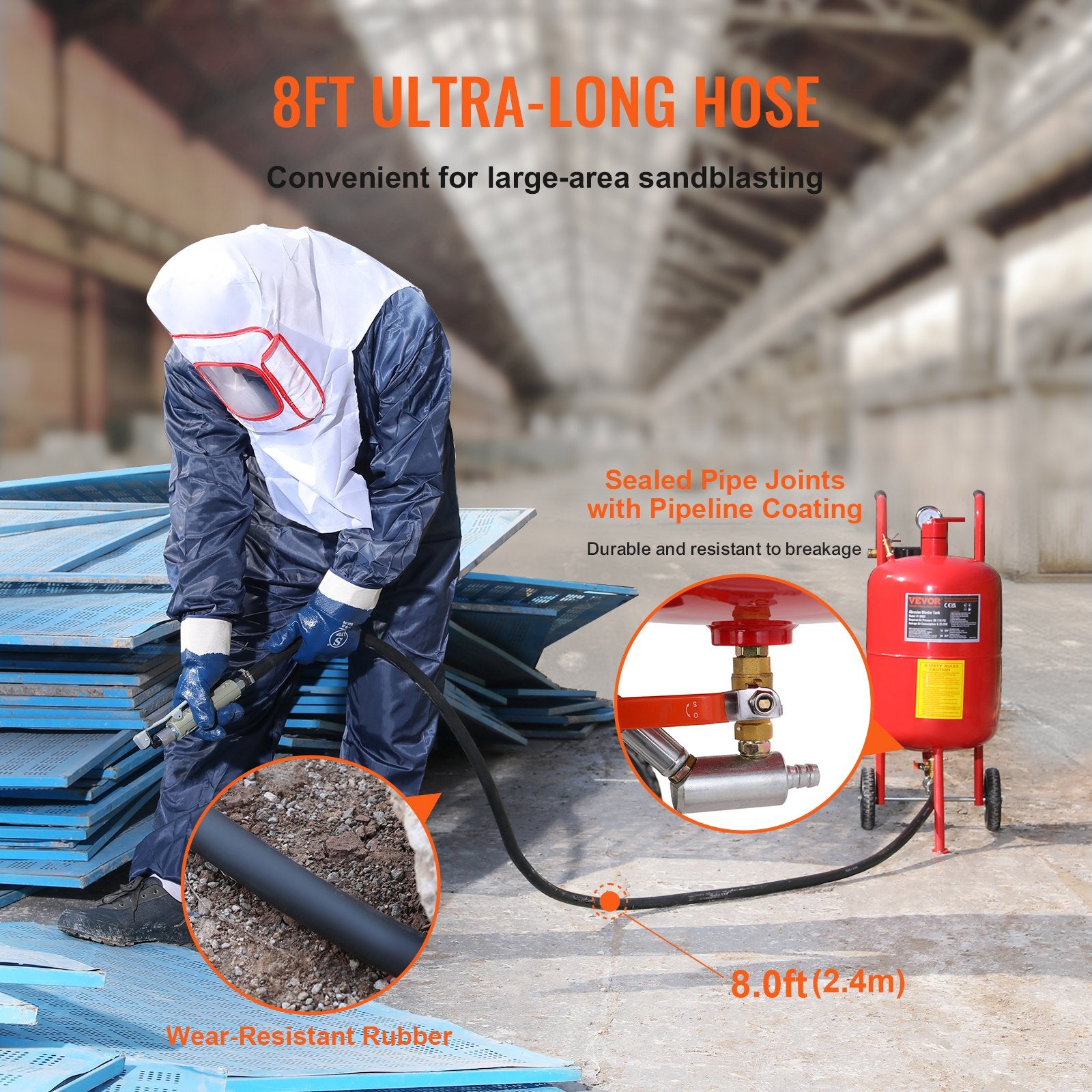 10Gal/40L Sandblaster Equipped w/Nozzle Shut-Off Valve Pressure Gauge Ceramic Nozzle Rubber Wheels Grit Power V952-40LPSJ00000000001V0