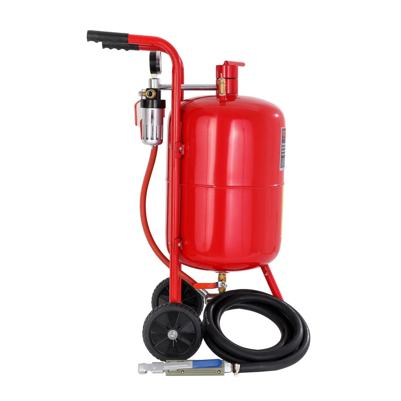 10Gal/40L Sandblaster Equipped w/Nozzle Shut-Off Valve Pressure Gauge Ceramic Nozzle Rubber Wheels Grit Power V952-40LPSJ00000000001V0