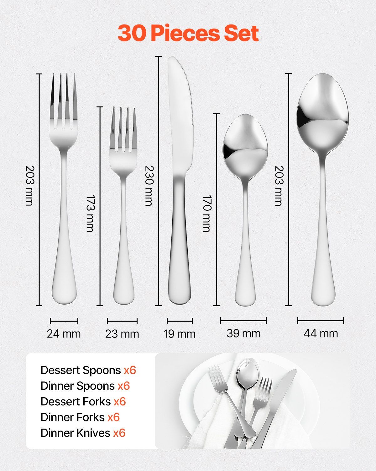30-Piece Silverware Set, Food-Grade Stainless Steel Flatware Utensils, Mirror Finished Cutlery Set, V952-430BXGCJTZBXZMV36V0