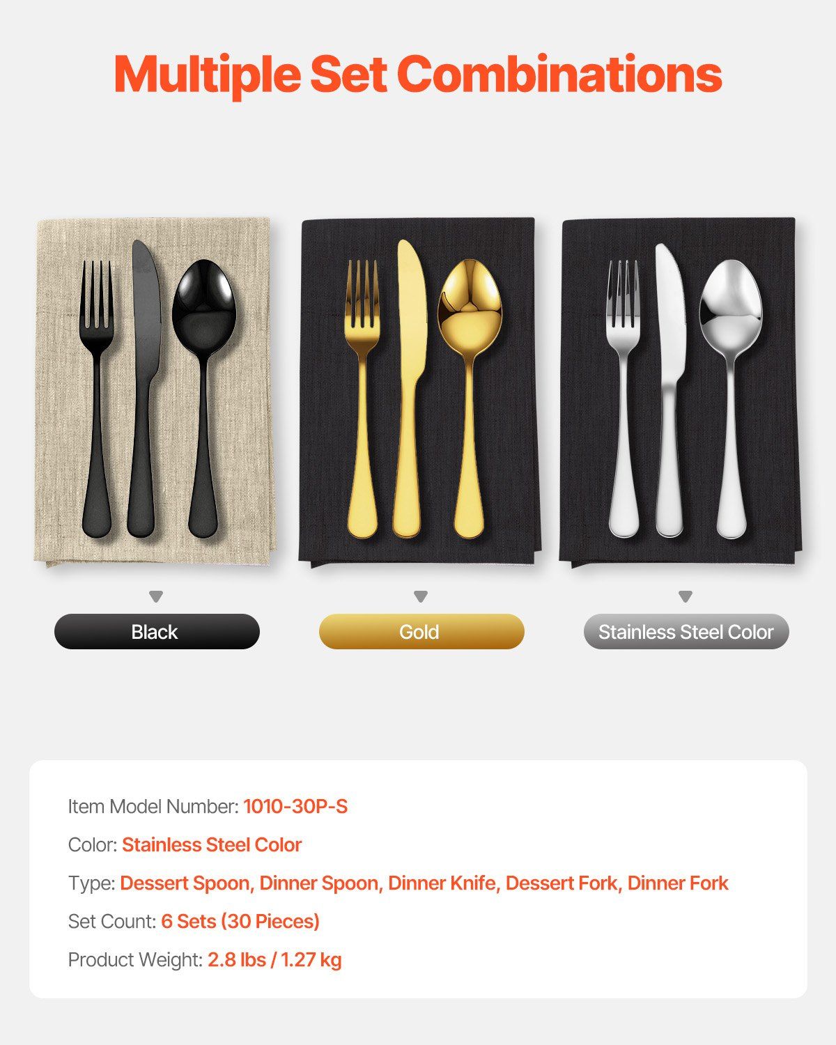 30-Piece Silverware Set, Food-Grade Stainless Steel Flatware Utensils, Mirror Finished Cutlery Set, V952-430BXGCJTZBXZMV36V0