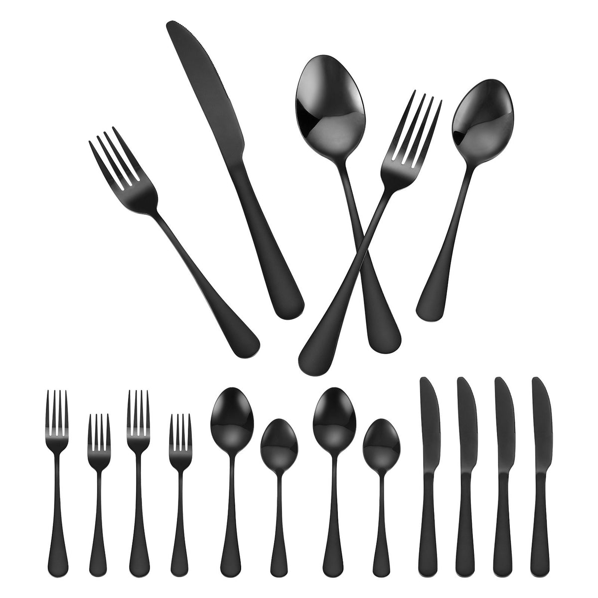 30-Piece Black Silverware Set, Food-Grade Stainless Steel Flatware Utensils for 6, Mirror Finished Cutlery V952-430BXGCJTZHSERY1IV0
