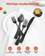 30-Piece Black Silverware Set, Food-Grade Stainless Steel Flatware Utensils for 6, Mirror Finished Cutlery V952-430BXGCJTZHSERY1IV0