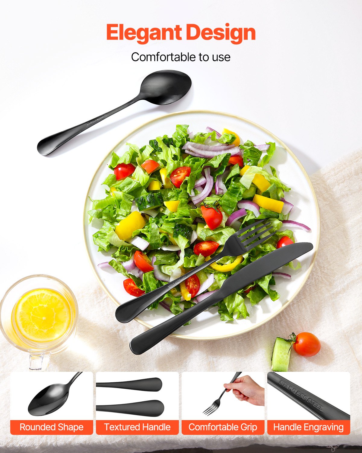 30-Piece Black Silverware Set, Food-Grade Stainless Steel Flatware Utensils for 6, Mirror Finished Cutlery V952-430BXGCJTZHSERY1IV0
