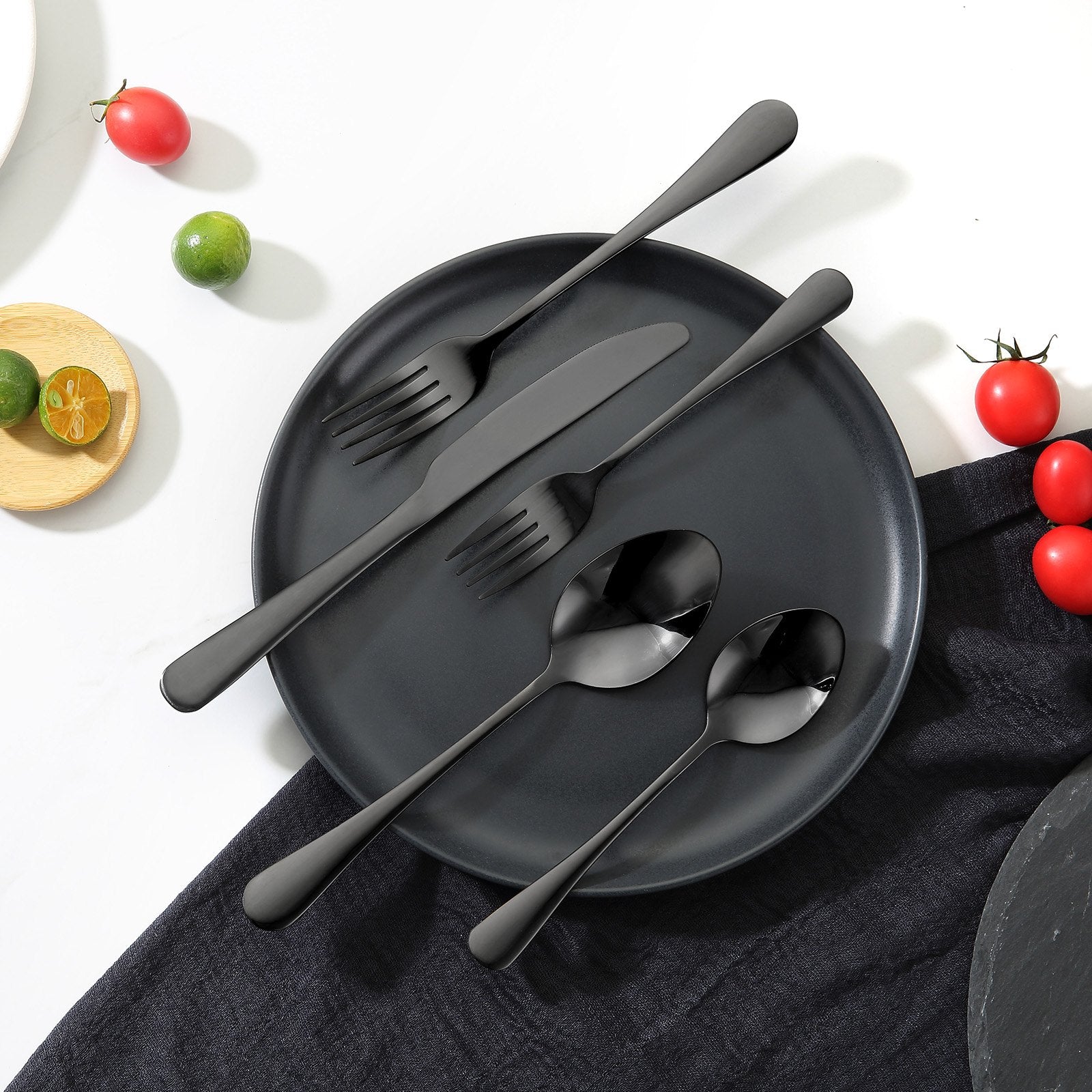 30-Piece Black Silverware Set, Food-Grade Stainless Steel Flatware Utensils for 6, Mirror Finished Cutlery V952-430BXGCJTZHSERY1IV0