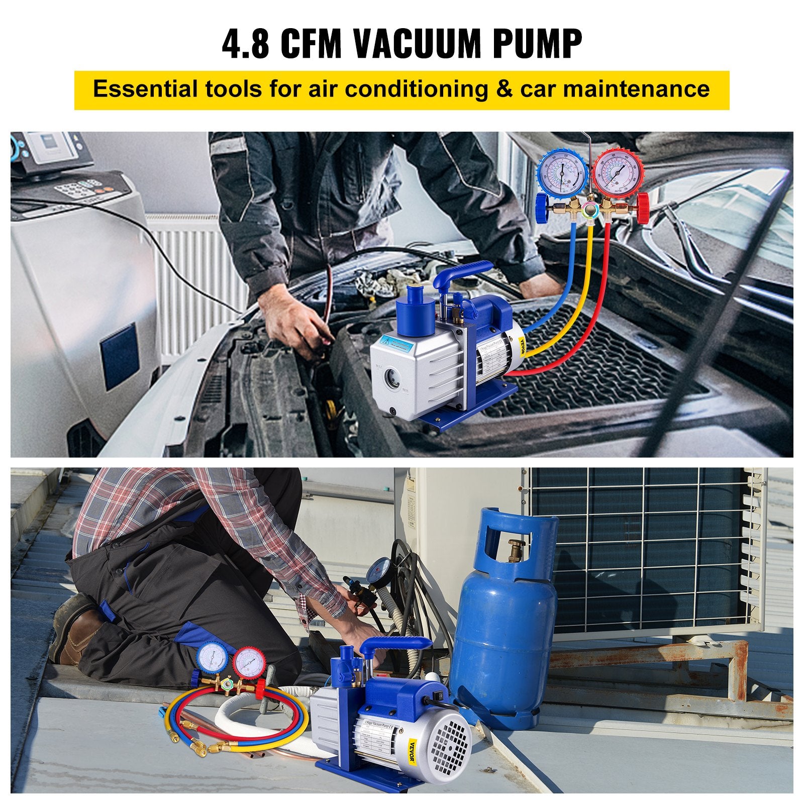 Vacuum Pump 4.8CFM 1/3HP Air Vacuum Pump HVAC A/C Air Refrigerant Rotary Vane Vacuum Pump Single Stage 4 V952-4.8CFM1/3HPZKB3F1V3
