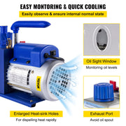 Vacuum Pump 4.8CFM 1/3HP Air Vacuum Pump HVAC A/C Air Refrigerant Rotary Vane Vacuum Pump Single Stage 4 V952-4.8CFM1/3HPZKB3F1V3
