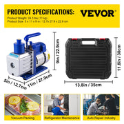 Vacuum Pump 4.8CFM 1/3HP Air Vacuum Pump HVAC A/C Air Refrigerant Rotary Vane Vacuum Pump Single Stage 4 V952-4.8CFM1/3HPZKB3F1V3