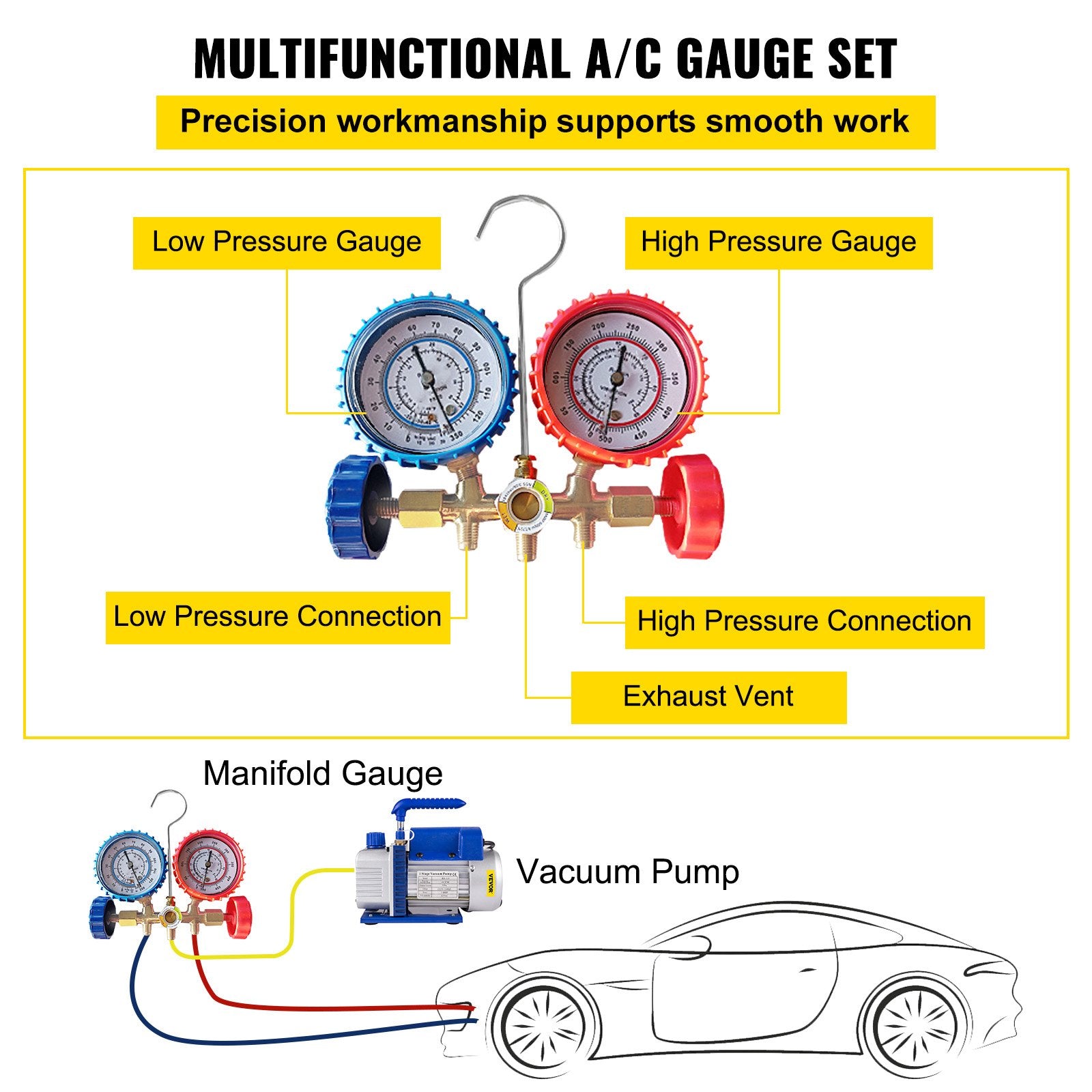 4CFM 1/4HP Rotary Vane Vacuum Pump + R134AManifold Gauge Tester Charging +Hose V952-4CFM1/4HPZKB1F001V3