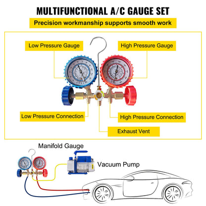 4CFM 1/4HP Rotary Vane Vacuum Pump + R134AManifold Gauge Tester Charging +Hose V952-4CFM1/4HPZKB1F001V3