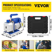 4CFM 1/4HP Rotary Vane Vacuum Pump + R134AManifold Gauge Tester Charging +Hose V952-4CFM1/4HPZKB1F001V3