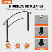 4-Step Handrail Fits 1 or 4 Steps Matte Black Stair Rail Wrought Iron Handrail with Installation Kit Hand V952-4FTHWTYFSBLACK001V0
