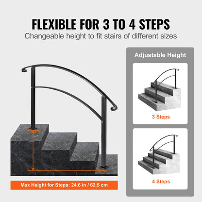 4-Step Handrail Fits 1 or 4 Steps Matte Black Stair Rail Wrought Iron Handrail with Installation Kit Hand V952-4FTHWTYFSBLACK001V0