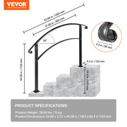 4-Step Handrail Fits 1 or 4 Steps Matte Black Stair Rail Wrought Iron Handrail with Installation Kit Hand V952-4FTHWTYFSBLACK001V0