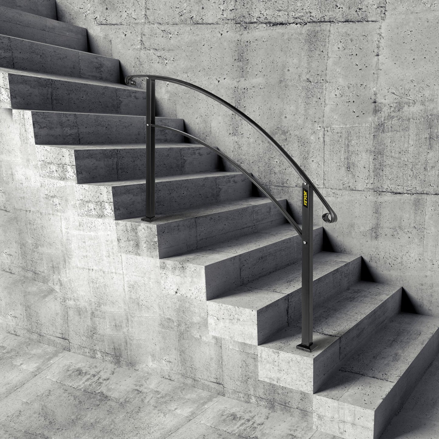 4-Step Handrail Fits 1 or 4 Steps Matte Black Stair Rail Wrought Iron Handrail with Installation Kit Hand V952-4FTHWTYFSBLACK001V0